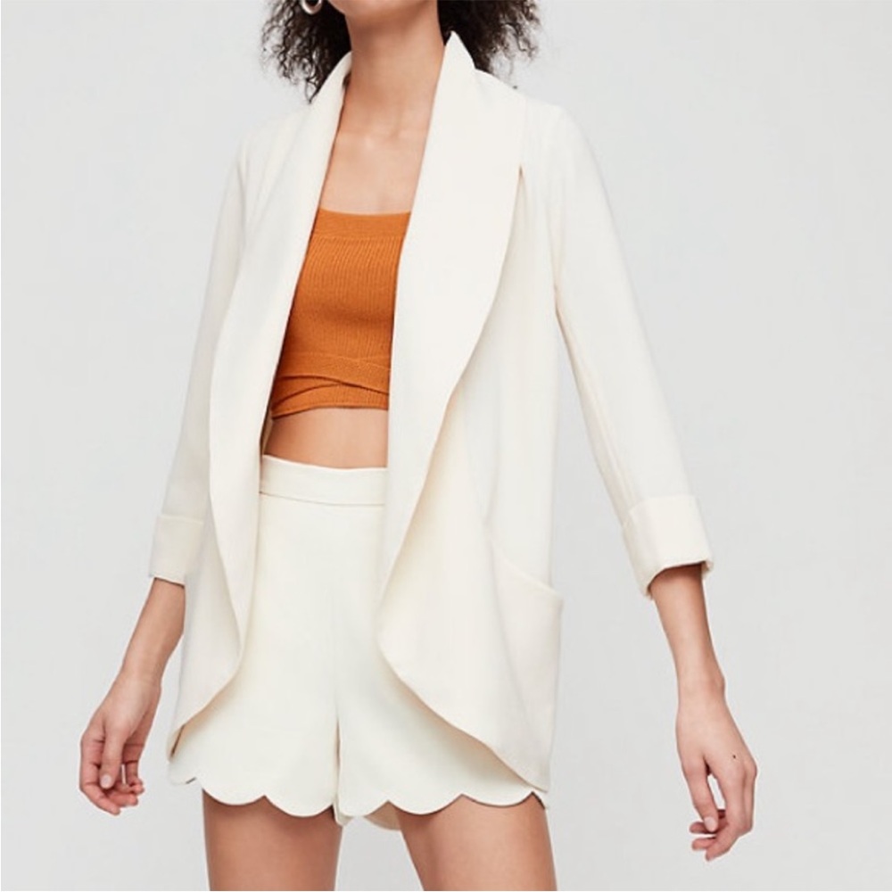 Wilfred Cream Draped Open Blazer Jacket